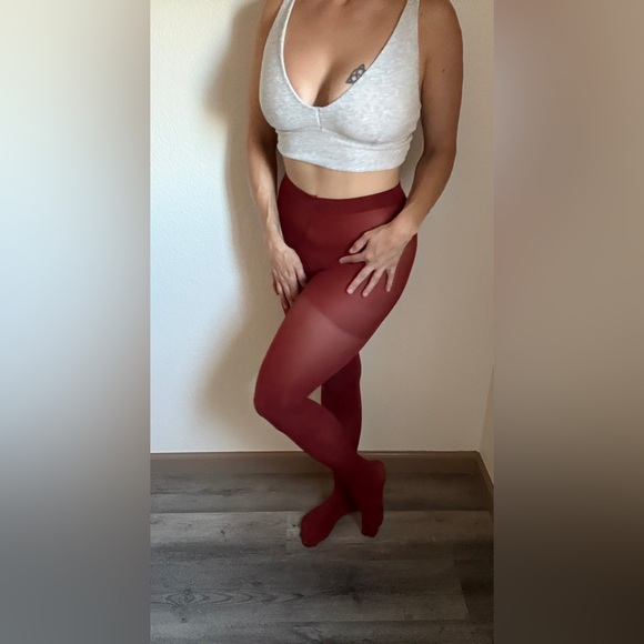 Semi Sheer Tights Brick Red Nylons Used Condition Party Streetwear - Picture 1 of 7